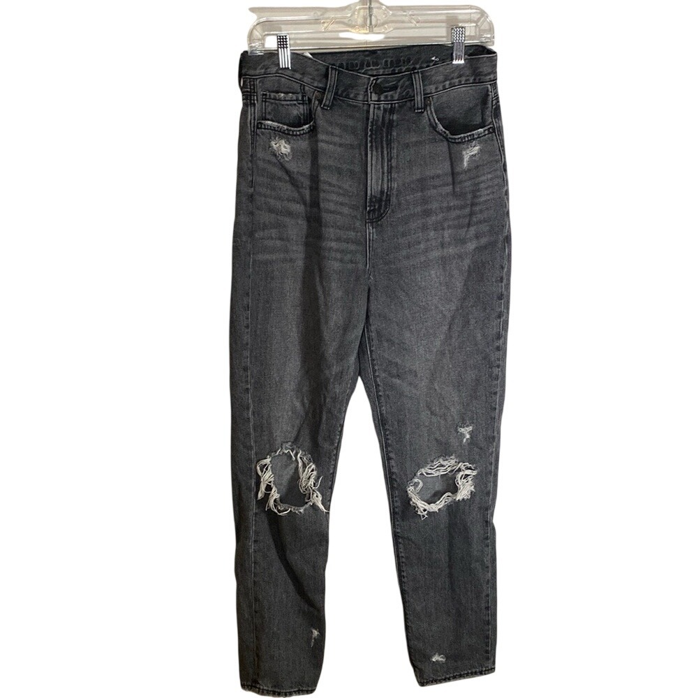 American eagle High rise mom grayish Black Jeans distressed size 8 long